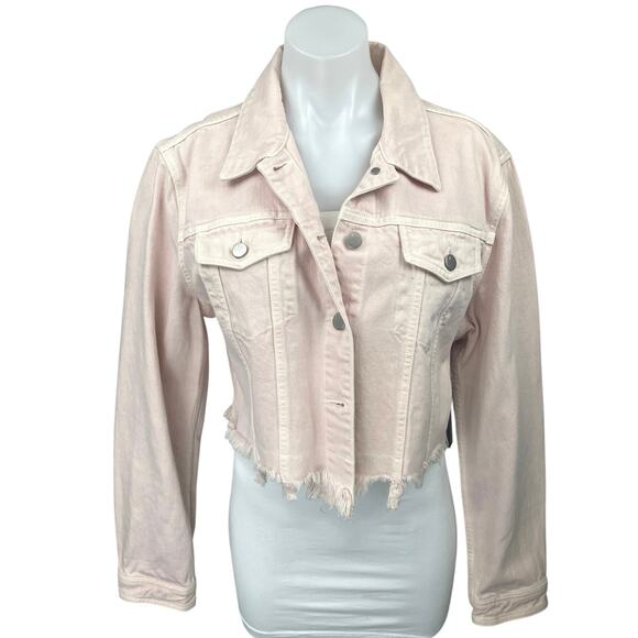 NEW J. Brand Cyra Light Pink Long Sleeve Button Down Cropped Denim Jean Jacket M - Picture 1 of 5